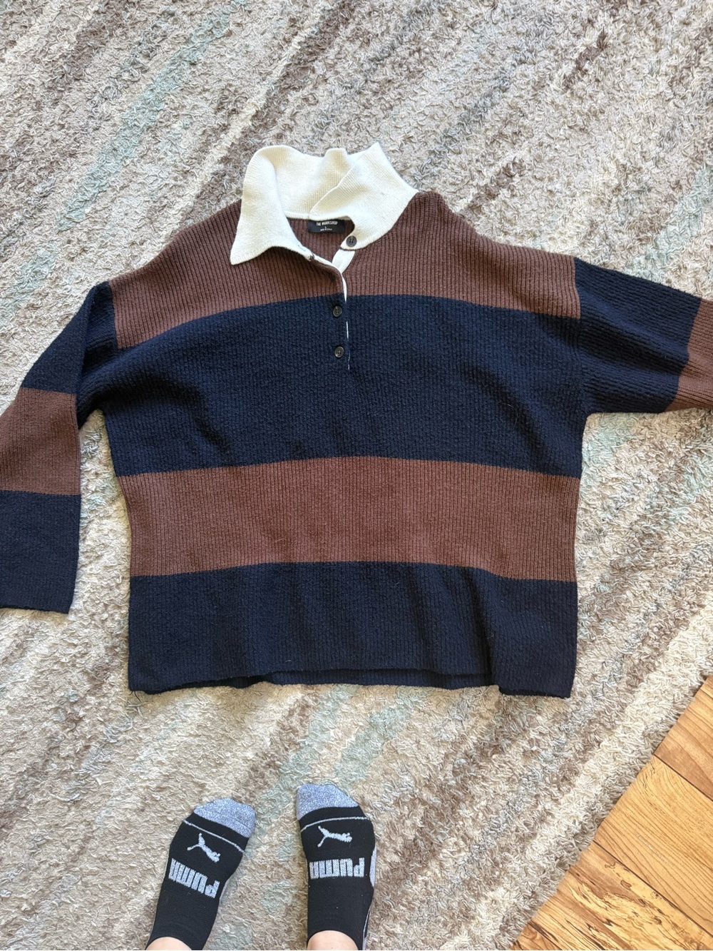 Men's Striped Collared Knit Sweater - Brown & Black
